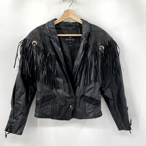 Vintage Leather Guns N Roses Fringe Embroidered Western Moto Jacket - Picture 2 of 7
